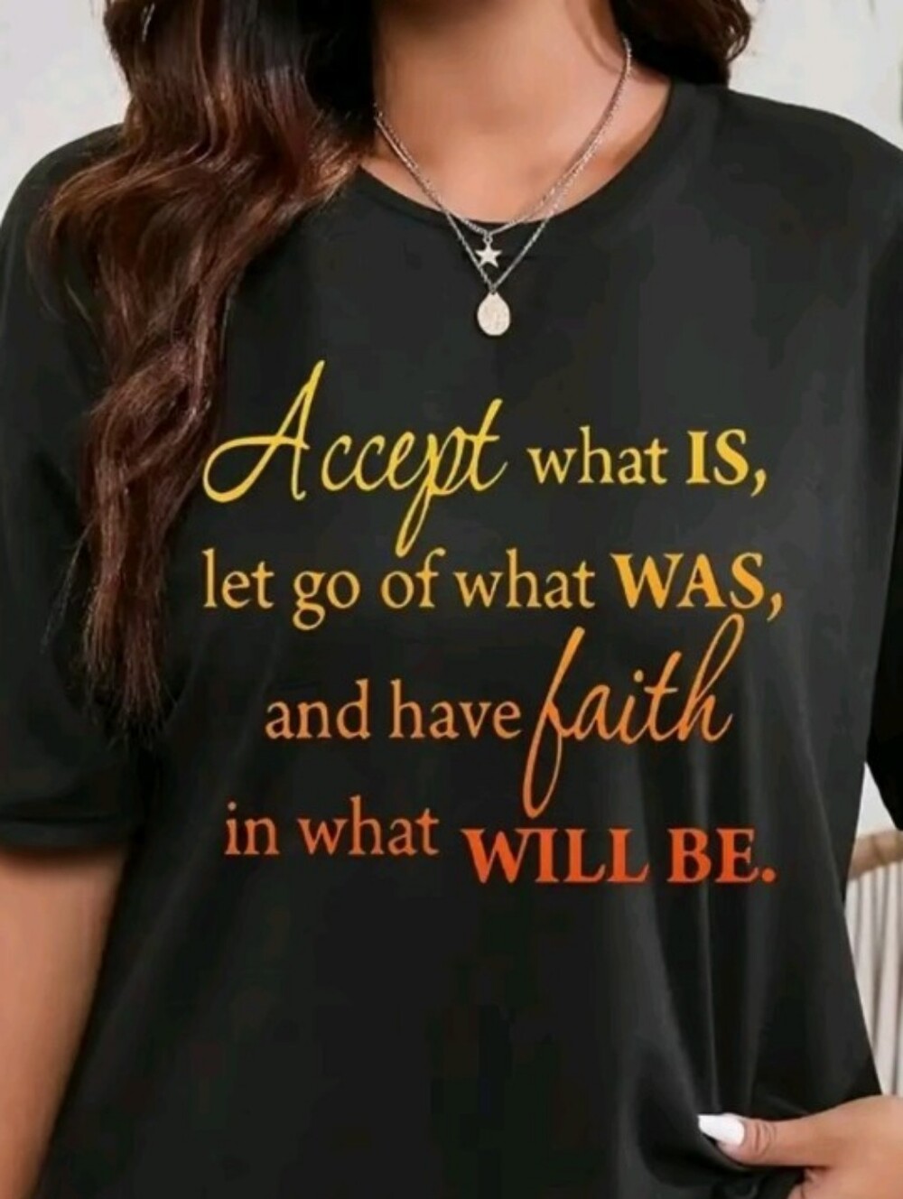 Black Inspirational Quote Tee with Yellow and Orange Script -